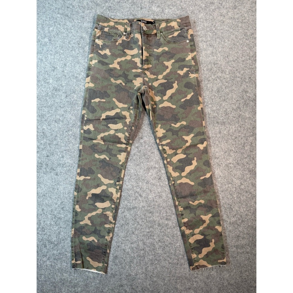 Hudson Los Angeles Womens Camo Skinny Jeans‎ Green Camouflage Raw Hem Size 29